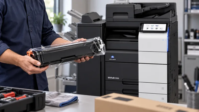 Konica Minolta Fotokopi Makinesi Kartuşu Nasıl Takılır? konusu için katalog cihazını temel alan temsili sahne